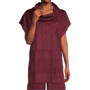 Bryn Walker Poncho Tunic Women Burgundy Faux Suede Cowl Pocket Lagenlook Medium